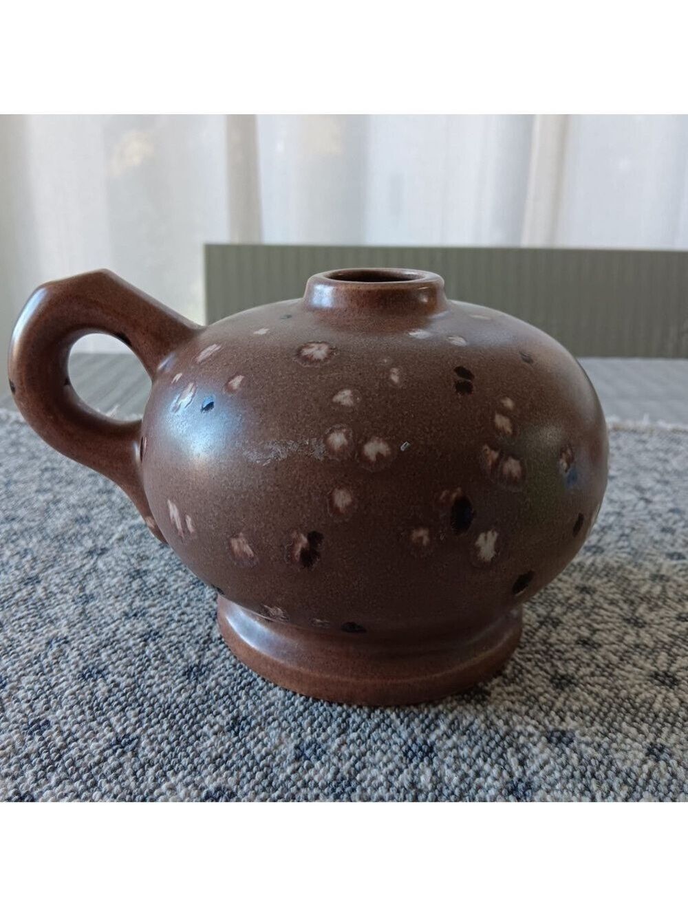 Vintage 1982 Handcrafted Pottery Vase with Handle